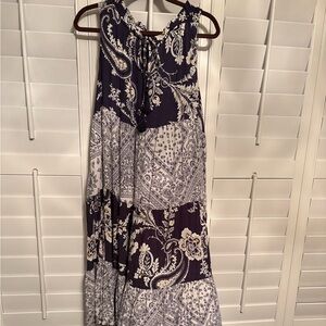 Cupio Navy and White Paisley Tie-Front Midi Dress Medium